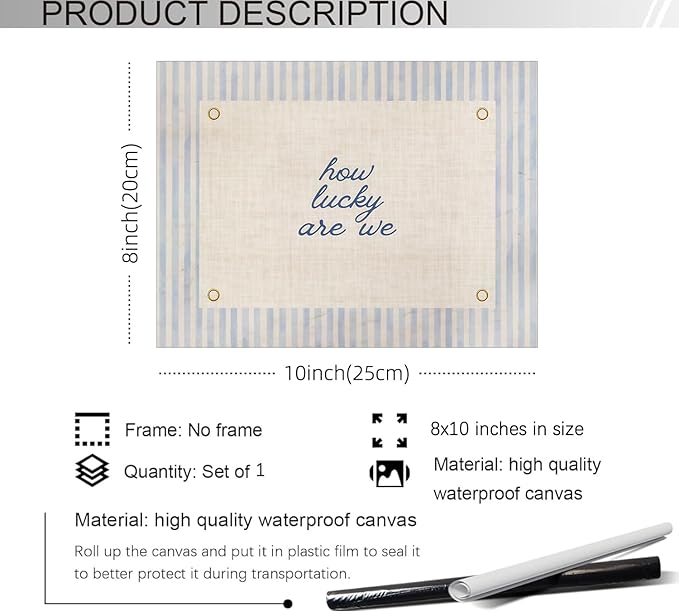 YYS How Lucky Are We Quote Wall Art Navy Blue Positive Affirmations Poster Trendy Minimalist Aesthetic Canvas Prints for Dorm Bedroom Wall Decor 08x10 inch Unframed