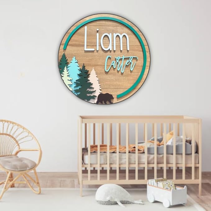Personalized Wooden Name Sign - Custom Baby Name Signs for Nursery & Kids Room, Baby Announcement Sign, Wall Name Signs Personalized, Round Wooden Letters for Nursery Decor (Design 10)