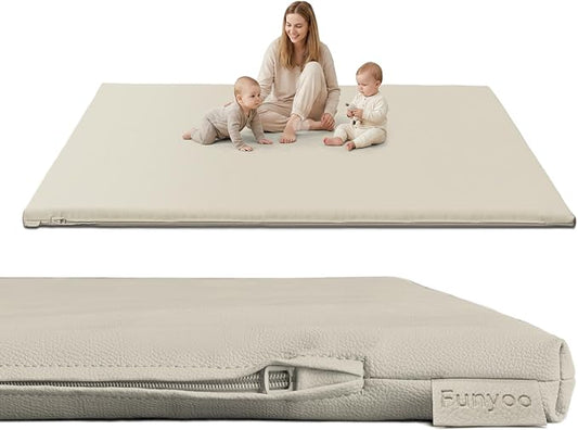 Padded 79" ×59" Large Baby Play Mat for Floor, 1.2" Thick Memory Foam Playmat with Soft Vegan Leather Cover, Cushioned Play Mat for 71" x59" Playpens, Grey