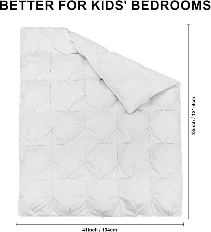 zzlamb Toddler Comforter Pinch Pleat Down Throw Blanket,Warm Crib Comforter Baby Quilt Small Duvet Insert for Kids,Light Soft Noiseless Cotton-Blended Down Proof Shell Machine Washable,White 41x48in