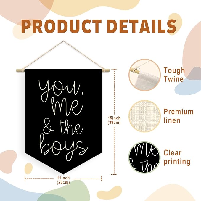 Boys Playroom Decor - You Me & The Boys Banner, Wall Hanging Pennant Flag Decor for Nursery, Classroom & Playroom Essentials