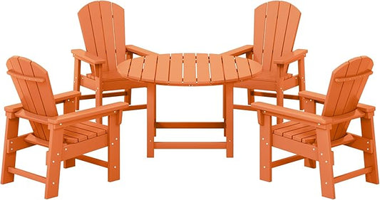 Costaelm Paradise Kids 5-Piece HDPE Outdoor Patio Round Dining Table and Chairs Set, Orange