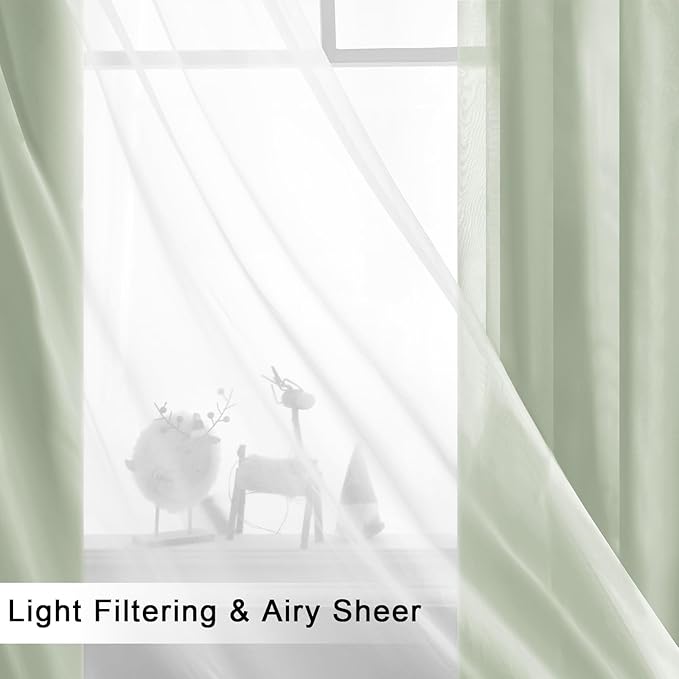 Hiasan Mix & Match Blackout Curtains with Sheer Overlay, Double Layer Thermal Insulated Privacy Grommet Window Curtains for Girls Bedroom, Living Room, 2 Drape Panels with Tiebacks, Seafoam, 52W X 96L