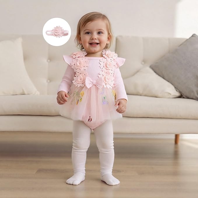 Giraropa Baby Girl Fall Winter Clothes Long Sleeve Romper Dress + Socks + Headband Newborn Infant Cute Casual Outfits