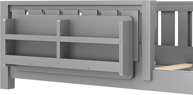 Bellemave Twin Size Floor Bed with high Rails and with Built-in Bookshelf for Kids, Girls, Boys, Wood Montessori Floor Bed Without Door, Gray