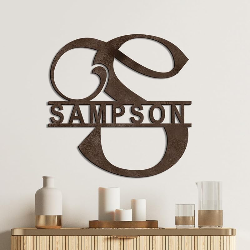 Custom Metal Name Sign Metal Wall Art Split Letter Monogram Family Name Sign Personalized Wedding Gift Fire Pit Sign Outdoor Decor