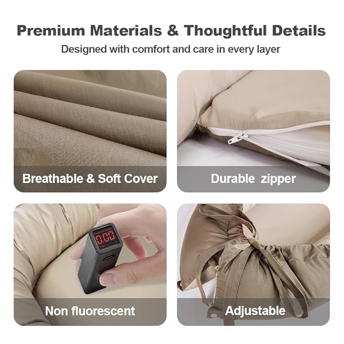 Baby Lounger, Baby Nest Cover for Baby, Reversible & Breathable Cotton, Adjustable Baby Floor Seat for Tummy Time, Portable Infant Lounger, Essentials for Newborns