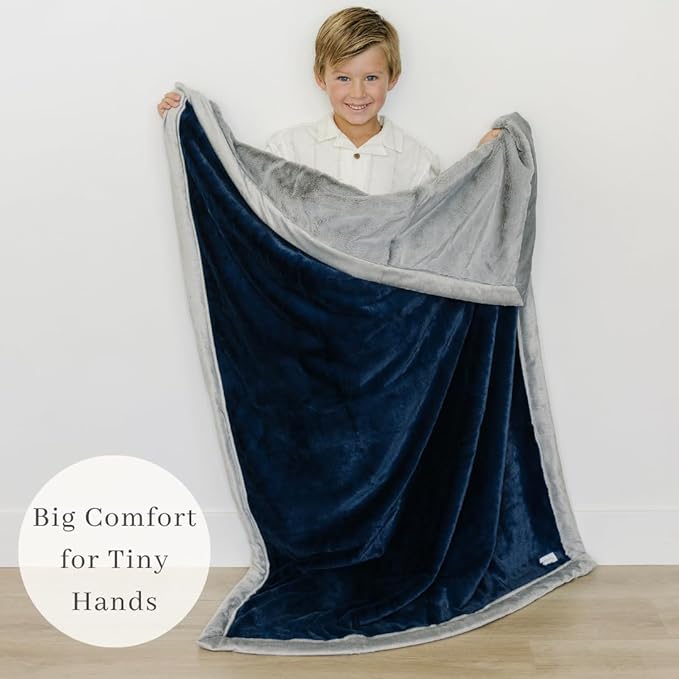 SARANONI Luxury Lush Kids Blanket | Ultra-Soft & Cozy Plush Comfy Blankets for Kids & Teens | Navy/Gray - 40” x 60”