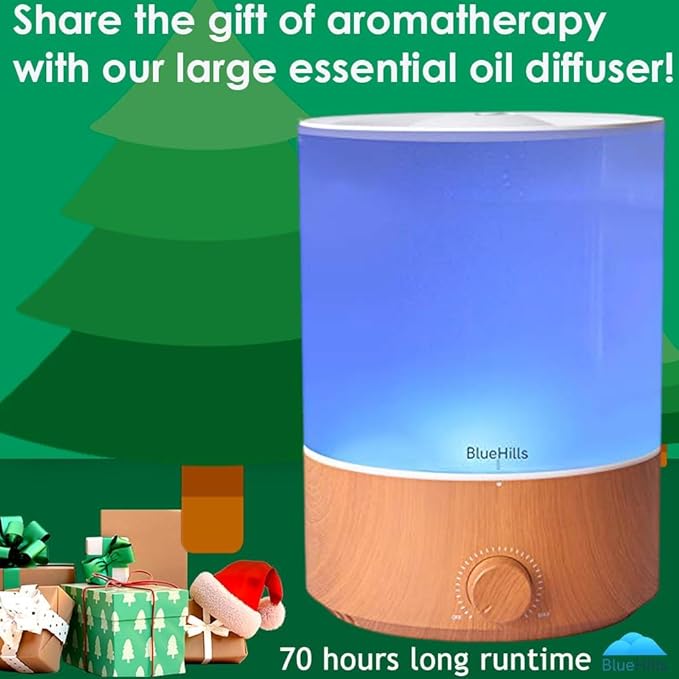 BlueHills Premium 4000 ML XL Essential Oil Diffusers - 70 Hour Run Aromatherapy Diffuser & Air Humidifier Mist for Large Room 7 LED Colors Oil Big Diffuser Essential Oils for Home w/Auto Shut Off E403