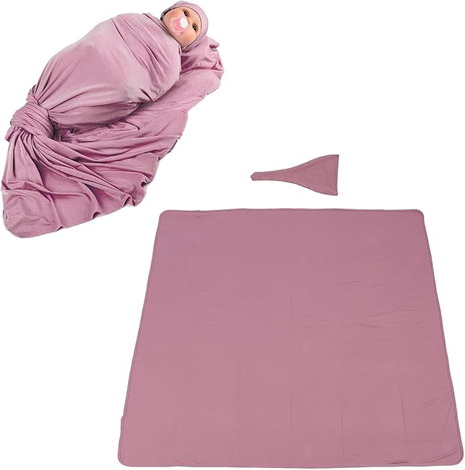 Baby Swaddle Blanket Set with Hat Soft Stretchy Newborn Receiving Blanket Swaddle Wrap for Infants Lightweight Modal Fabric Solid Color Design