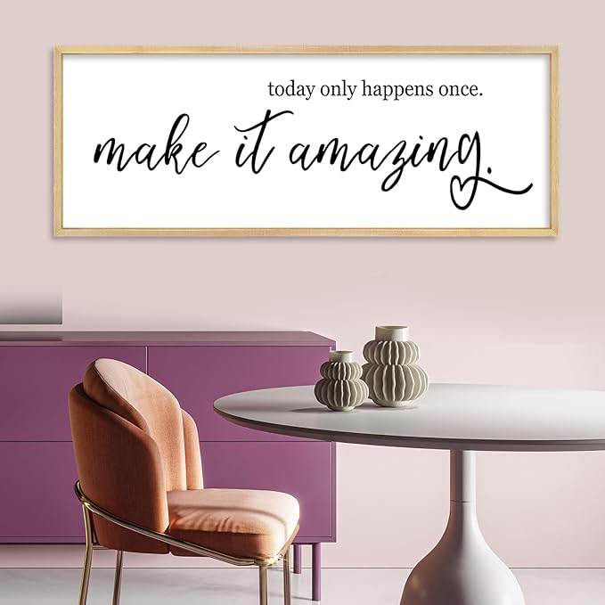 YWJKWLGS Inspirational Quotes for Home office Wall Decor 40x15 Inch Motivational Wall Art Today Only Happens Once Make It Amazing Sign Living Room Large positive Wood Framed Hanging (Wood)