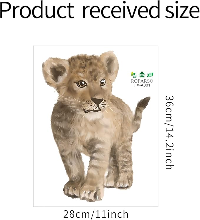 ROFARSO Lifelike Cute Lovely Baby Lion Animal Wall Stickers Removable Wall Decals Peel and Stick Wall Art Decorations Home Decor for Kid Nursery Baby Bedroom Living Room Playing Room Murals