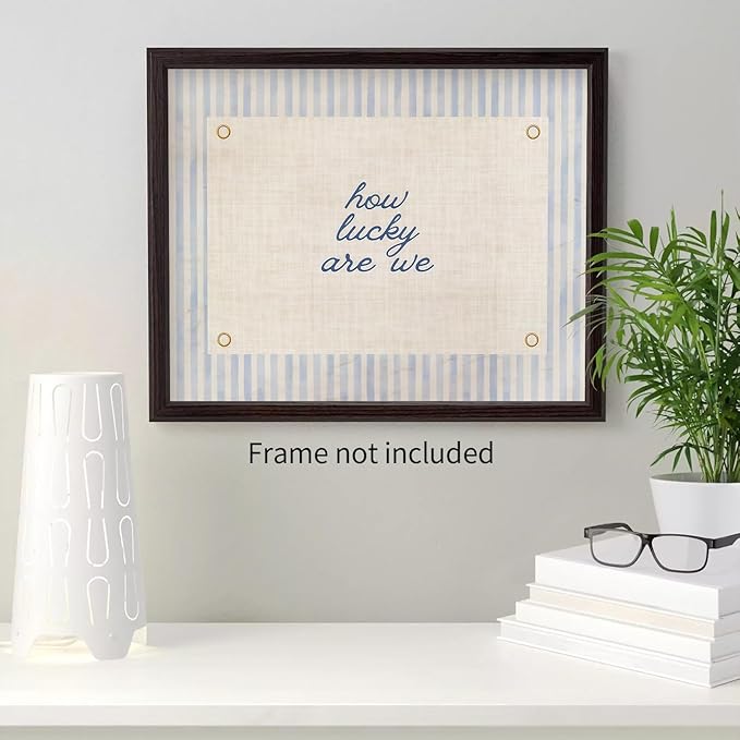 YYS How Lucky Are We Quote Wall Art Navy Blue Positive Affirmations Poster Trendy Minimalist Aesthetic Canvas Prints for Dorm Bedroom Wall Decor 08x10 inch Unframed