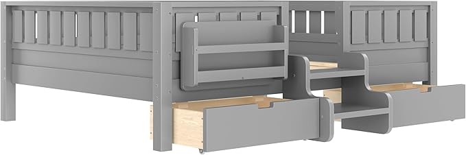 Bellemave Full Size Kids Bed with high Rails and with Built-in Bookshelf and Drawers for Kids, Girls, Boys, Wood Montessori Bed Without Door, Gray