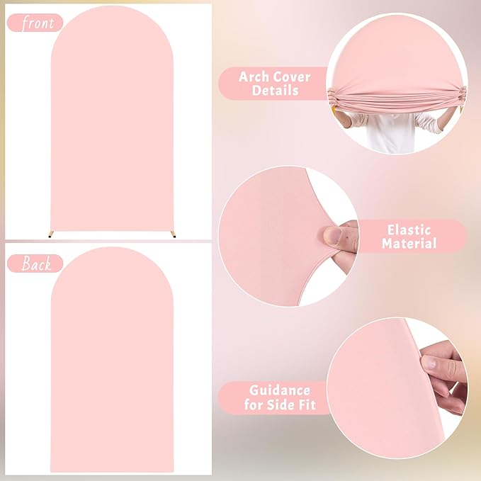 Dusty Rose Arch Backdrop Cover, 6.6FT Polyester Fitted Wedding Arch Stand Covers Round Top Chiara Stretchy Arch Backdrop Cover for Wedding Ceremony Birthday Party Baby Shower Banquet Decoration