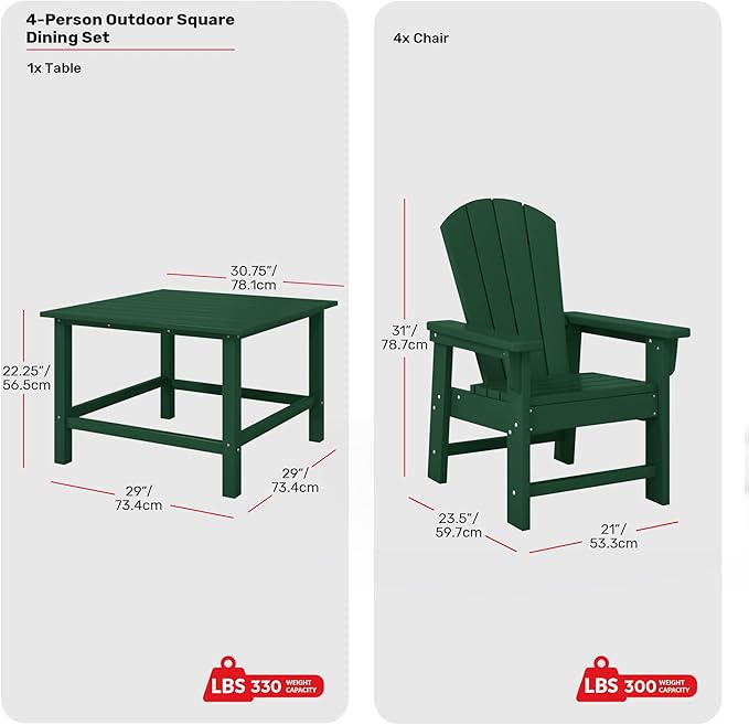 Costaelm Paradise Kids 5-Piece HDPE Outdoor Square Patio Dining Table and Chairs Set, Dark Green