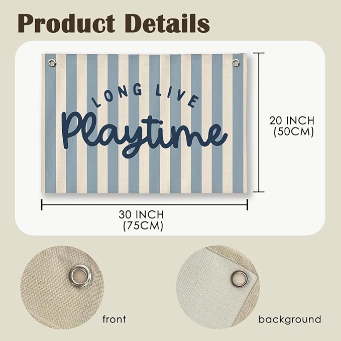 Playroom Wall Decor, Kids Toddler Boy Playroom Decor Hanging Linen Banner,Play Room Wall Decor for Kids Boys Nursery, 20x30 Inch