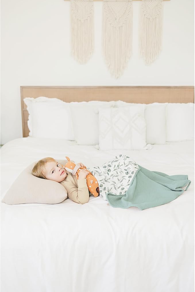 Konssy Muslin Baby Blankets for Girls Boys, 100% Cotton Crib Blanket for Infant Toddler, Super Soft and Lightweight Nursery Swaddling Wrap 40"x36" (Green Leaves)