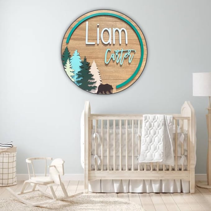Personalized Wooden Name Sign - Custom Baby Name Signs for Nursery & Kids Room, Baby Announcement Sign, Wall Name Signs Personalized, Round Wooden Letters for Nursery Decor (Design 10)