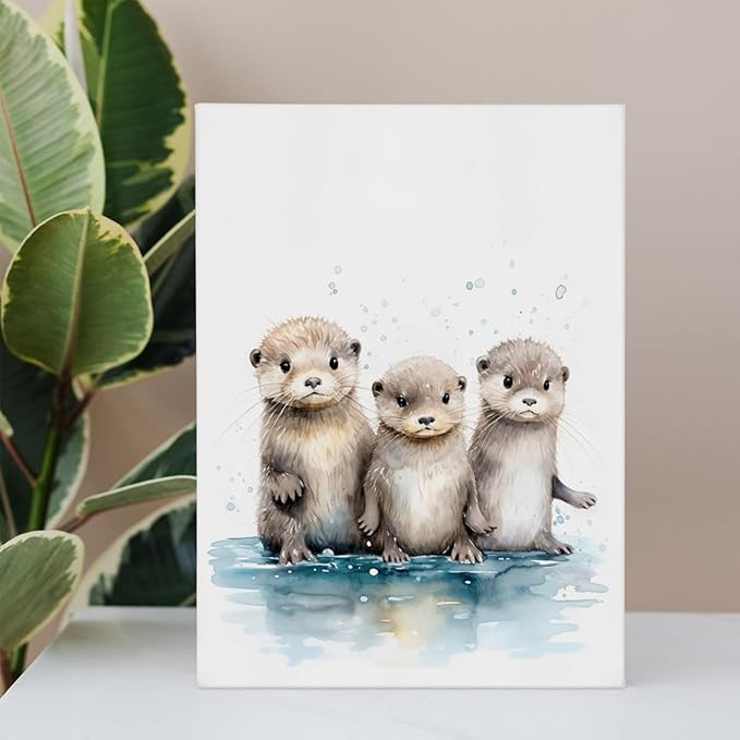 BIWSHA Sea Otter Watercolor Wall Art Prints,Sea Otter Picture Paintings Animal Canvas Wall Art Prints for Kids Room Nursery Bedroom Bathroom Home Walls,11x14 Inch
