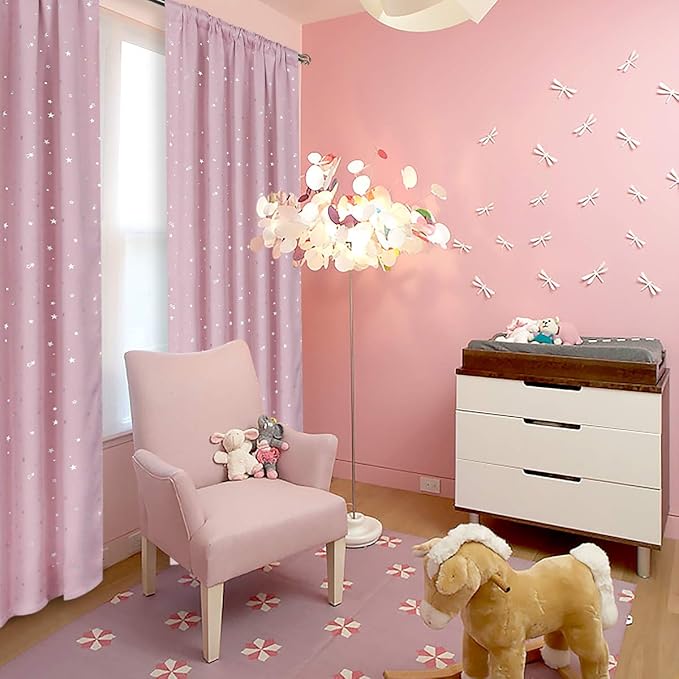 BGment Kids Blackout Curtains for Bedroom, Rod Pocket Room Darkening Curtains Decoration Thermal Insulation Window Drapes for Nursery, Children Room, 2 Panels, Each 42 x 84 Inch, Light Pink