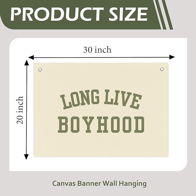 Long Live Boyhood Boys Room Decor - Linen Nursery Banner for Toddler Room Decoration, Farmhouse Kids Wall Hanging, Canvas Banner Flag for Baby Shower, Birthday Gift - A13
