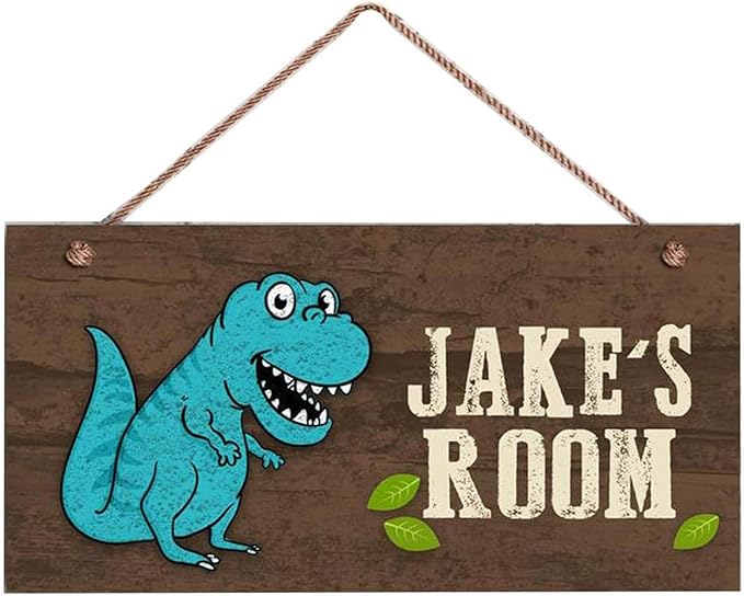 Personalized Baby Name Wood Sign, Custom Dinosaur Wall Decor, Dino Birthday Gift for Boys Kids 10 x 5 inch
