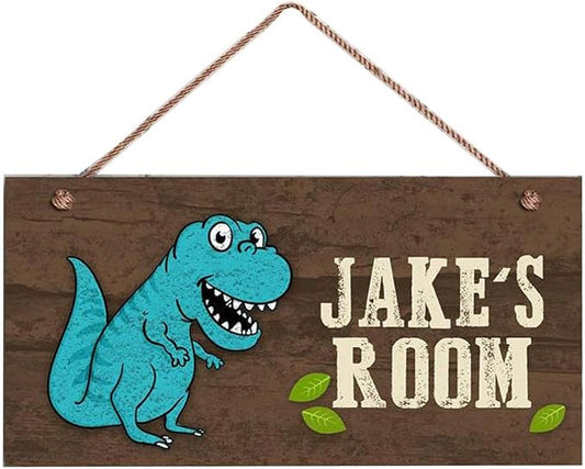 Personalized Baby Name Wood Sign, Custom Dinosaur Wall Decor, Dino Birthday Gift for Boys Kids 10 x 5 inch