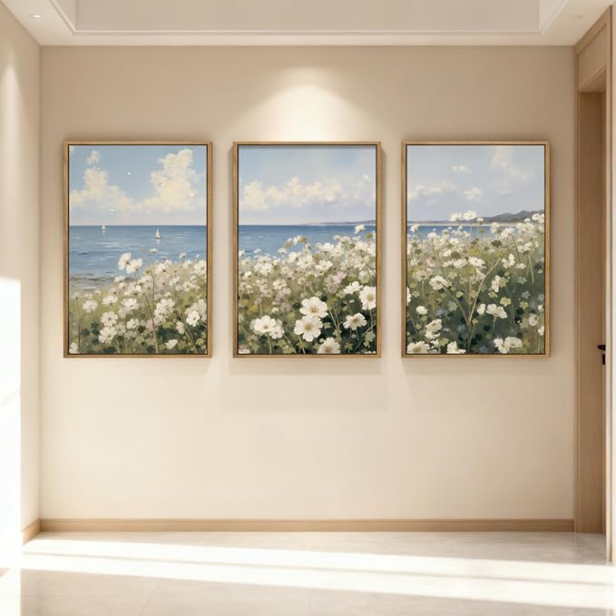 Anyzal Farmhouse Floral Wall Art Framed Coastal Wildflower Wall Decor Flower Painting 16x24 Inch Set of 3 for Living Room Bedroom Dining Room