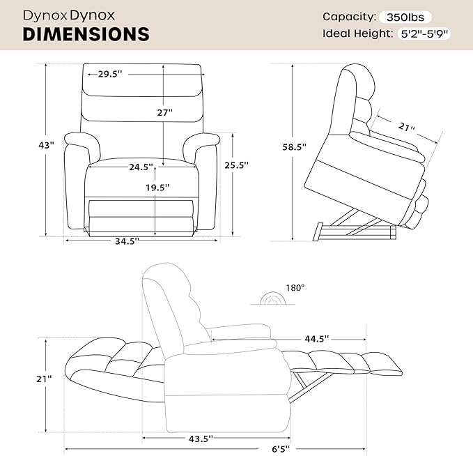 DYNOX 350 LBS Tall Man Power Dual Motor Lift Recliners Chairs for Elderly Lay Flat Lift Chair with Infinite Positions, Heat & Massage, Supports(9198L,Chenille,Beige)