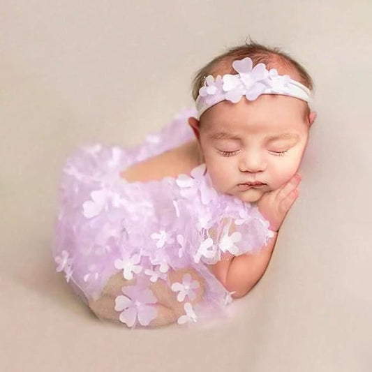 Newborn Girl Photography Outfits, Backless Lace Romper with Flower Headband Photo Props, Baby Girl Photoshoot Outfits