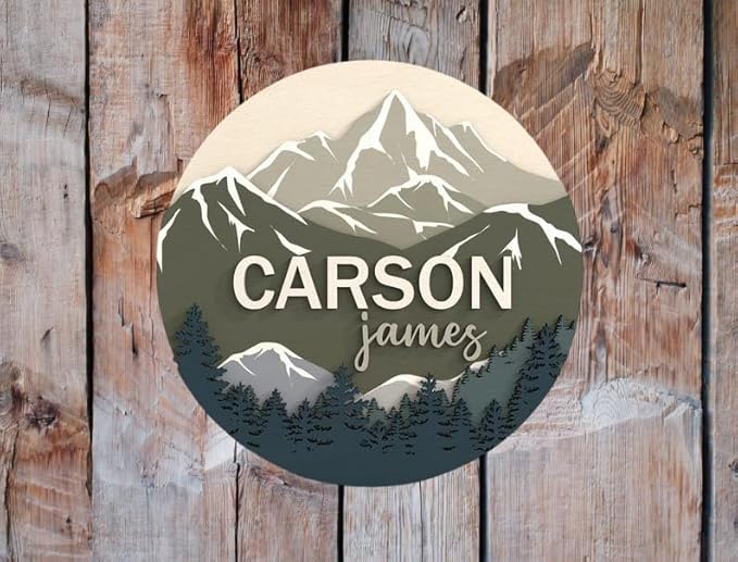 Personalised Baby Name – Space Themed Newborn Photo Prop – Snow Mountain Nursery Sign – 3D Name Announcement