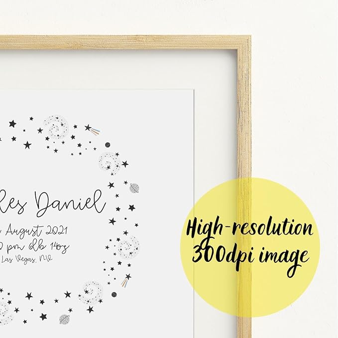 VUVUKU Birth Announcement Wall Art Space Outer Personalized Baby Stats Planets And Galaxies Details New Sign Gift