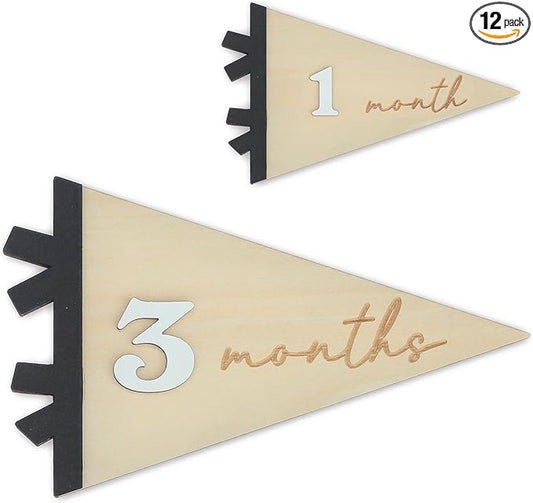 Daisy 3D Baby Monthly Milestone, Wooden Baby Milestone Signs, Monthly Milestone Wood Discs, Baby Milestone Discs (Flag)