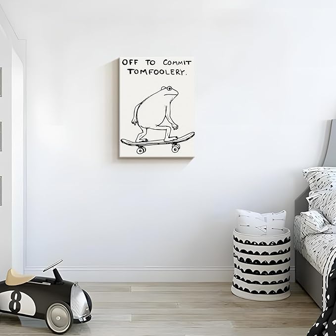 Dytial Funny Frog Wall Art，Funky Skateboard Frog Prints for Wall Decor，Cool Posters，Unique Paintings for Kids Room，Minimalist Funny Animal Artwork - Teen Boy Walls 16x24 Inch
