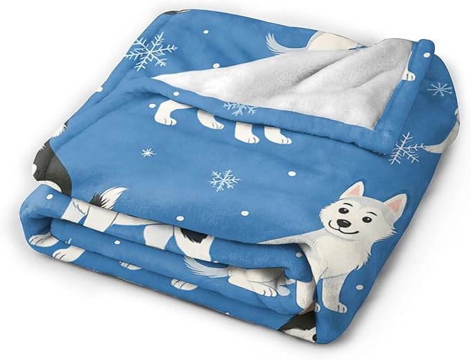 Cute Husky Blanket Huskies Dog Pet Pattern Throw Blanket Soft Cozy Fleece Fuzzy Plush Warm Stuff Puppy Bedding Animal Blankets Gifts for Husky Lover Boys Girls Kids Adult Men Women 40"X50"