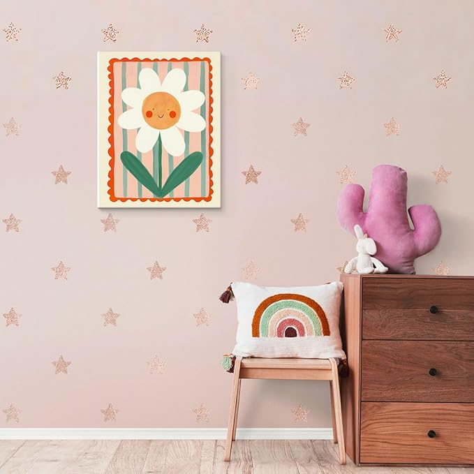 SZERE Cute Kids Smile Floral Canvas Art Decor Posters , flower Room Bedroom Bathroom Playroom Dorm Classroom Canvas Wall Decor Aesthetic for Nursery Kids Teen Girls Gifts,11x14 Inch Set of 4 Pcs classroom Pictures