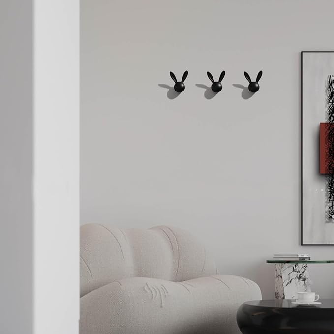 3 Pack Heavy Duty Metal Wall Hooks - Decorative Cute Rabbit Shaped Coat Hooks, Multi-Color Rustproof Bathroom/Bedroom/Entryway Towel Hooks for Towels, Coats, Keys (Matte Dark Grey, Small Size)