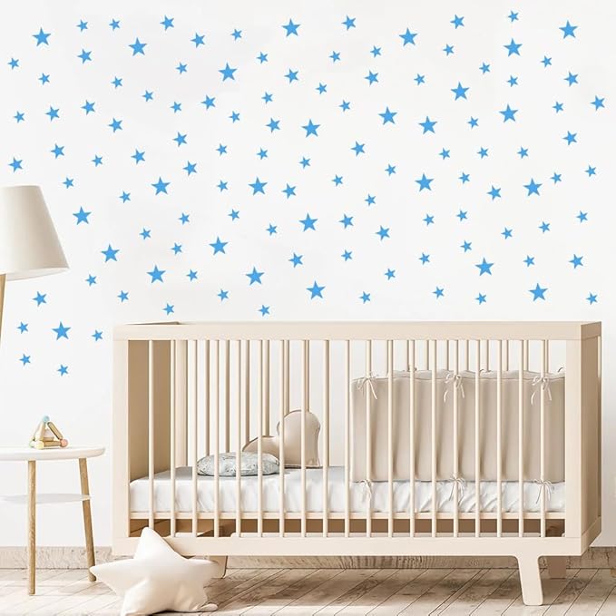 Baby Blue Star Stickers for Boys and Girls Nursery, Wall Decals for Kids Room (Light Blue, Mix Star 112Pcs)