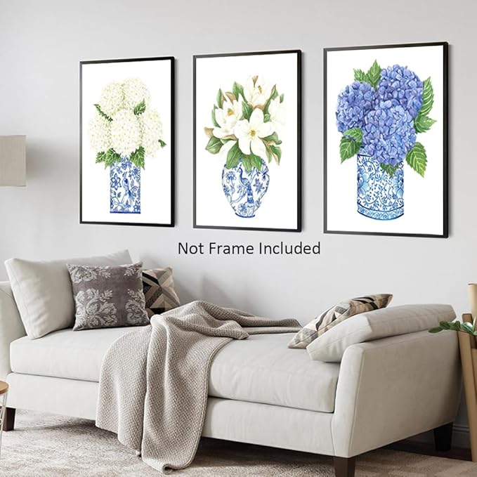 LUHDFYS Blue White Willow Style Ginger Jar Watercolor Chinoiserie Decor Canvas Painting Orchid Oriental Vase Porcelain Flower Jar Prints No Frame (16x24Inch Unframed)