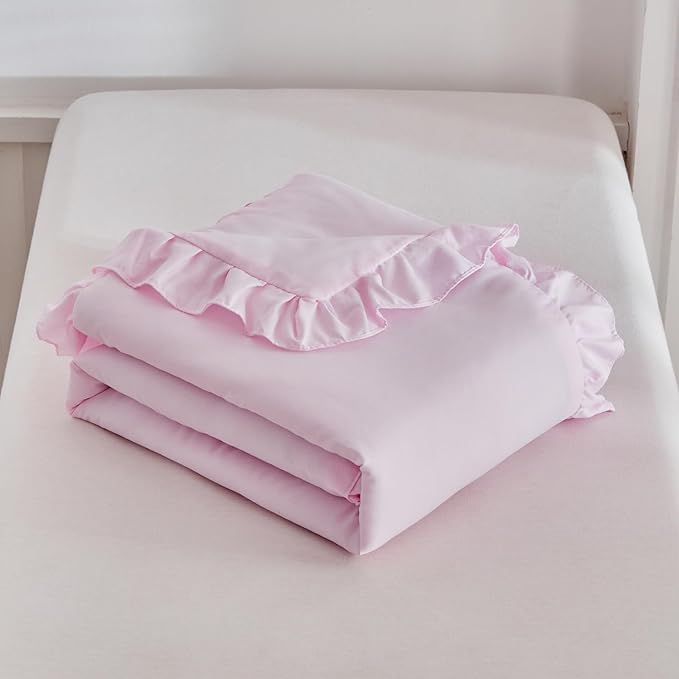 Ruffled Toddler Blanket Ruffle Comforter for Baby Toddler Girls, Soft Cozy Cute Quilted Blanket Breathable Microfiber Comfortable Down Alternative Small Size Quilt with Ruffle - 43"x 60" Pink
