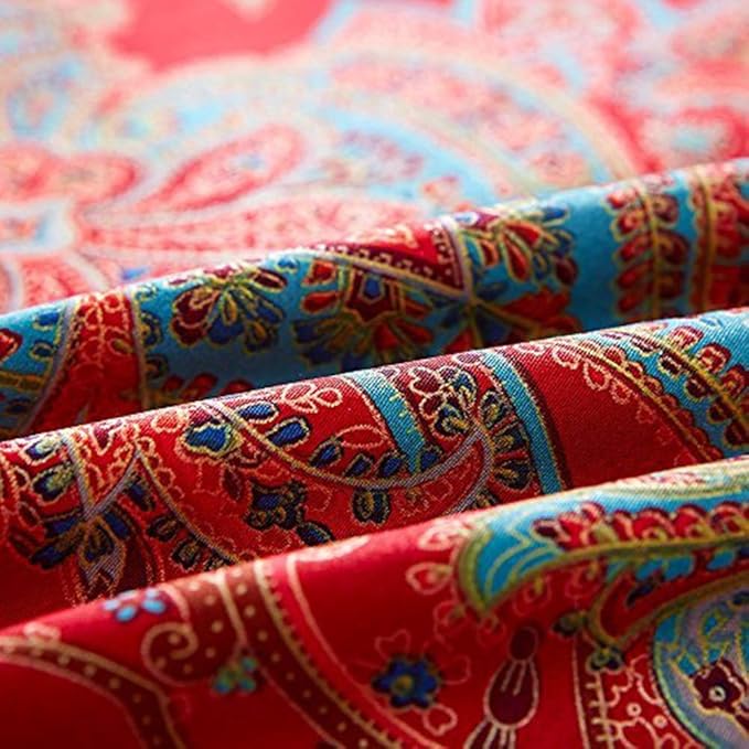 Vintage Red Floral Duvet Cover King Percale Long Staple Cotton Comforter Cover Floral Paisley Farmhouse Boho Flower Jacquard Bedding Set King Luxury Floral Red Duvet Cover with Zipper Ties