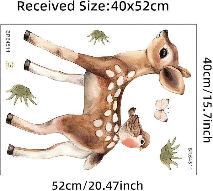 Cute Fawn and Bird Butterfly Deer Wall Stickers, sacinora Cartoon Jungle Animals Wall Decals Removable Vinyl Peel and Stick for Kids Baby Nursery Living Room Bedroom Children's Room Art Decorations