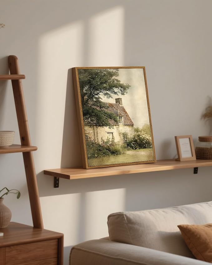 ARPEOTCY Vintage Framed Canvas Wall Art, 12x16inch, Farmhouse Countryside Wall Decor, Cottagecore Art Prints Home Decorations, Cottage Landscape Paintings for Living Room Bedroom Shelf Decor