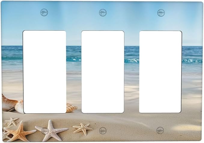 Decorative Light Switch Cover Plate Summer Beach Starfish Shells 3 Gang Switch Plate Covers Triple Rocker Wallplates GFCI Socket Cover Outlet Covers for Bathroom Home Decor