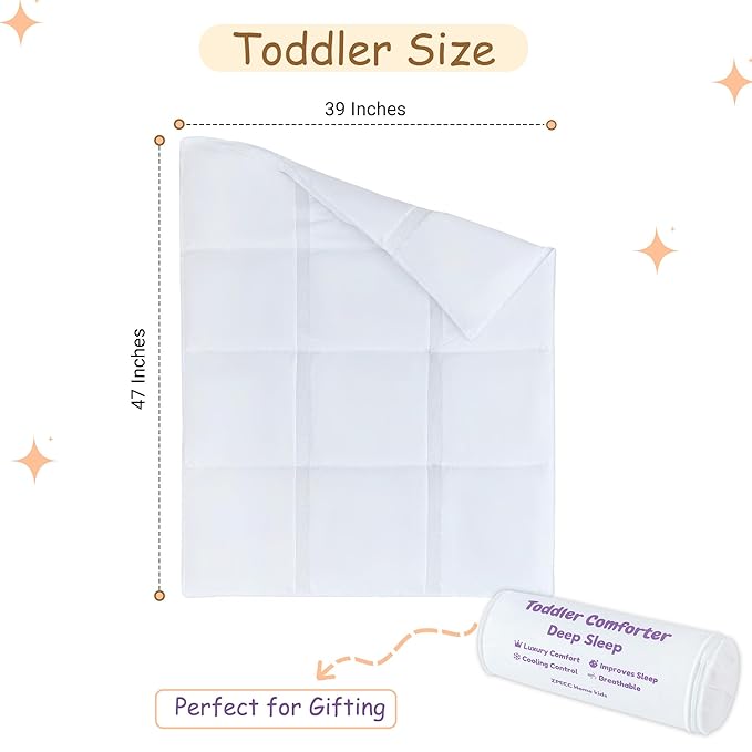 ZPECC Toddler Down Alternative Comforter, 39x47 Hypoallergenic Baby Blanket Quilt, Soft Breathable Lightweight All Season Kids Duvet Insert for Crib Stroller Cot Daycare, White