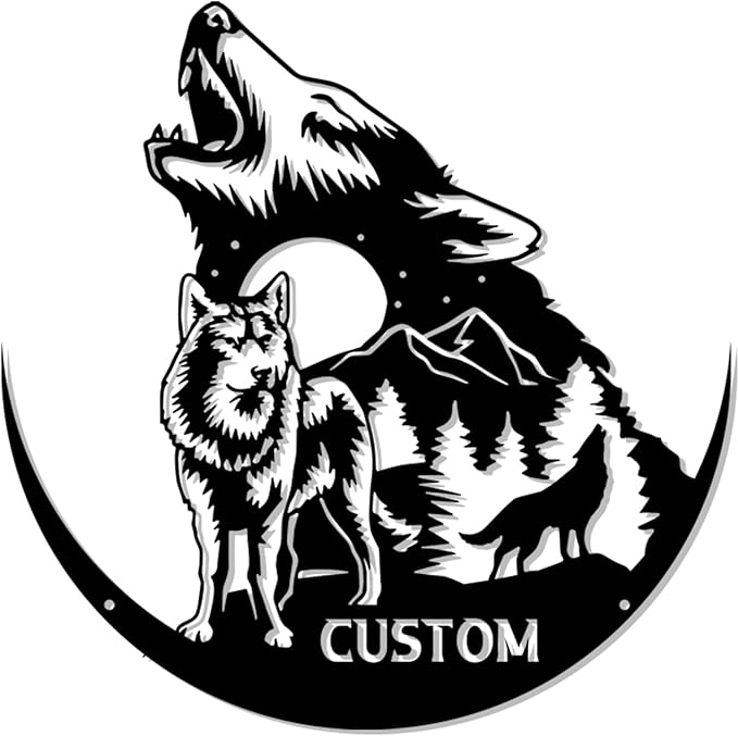 Custom Wolves Name Metal Sign, Black Wolves Wall Art, Cabin/Living Room/Porch Decor, Father's Day Gift, Personalized Birthday Gift for Husband/Hunter/Wolves Lover/Outdoorsmen