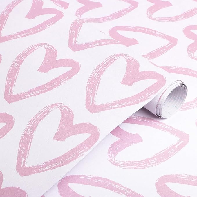 Timeet Pink Peel and Stick Wallpaper - Modern Heart Wall Decor, 17.7"x78.7", Self-Adhesive, Removable