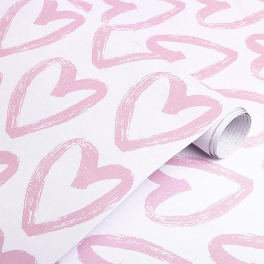 Timeet Pink Peel and Stick Wallpaper - Modern Heart Wall Decor, 17.7"x78.7", Self-Adhesive, Removable