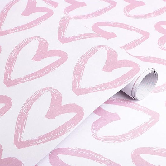 Timeet 17.7In x 196.8In Pink Wallpaper Heart Wall Paper Peel and Stick Modern Self Adhesive Removable Contact Paper Cabinets Wallpaper for Bedroom Kids Room Eco-Friendly Wallpapers